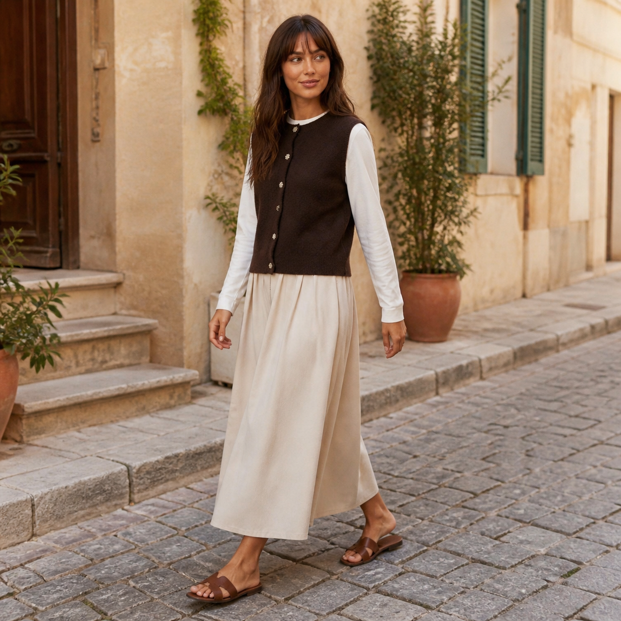 Gilet café à boutons bijoux – vue 3