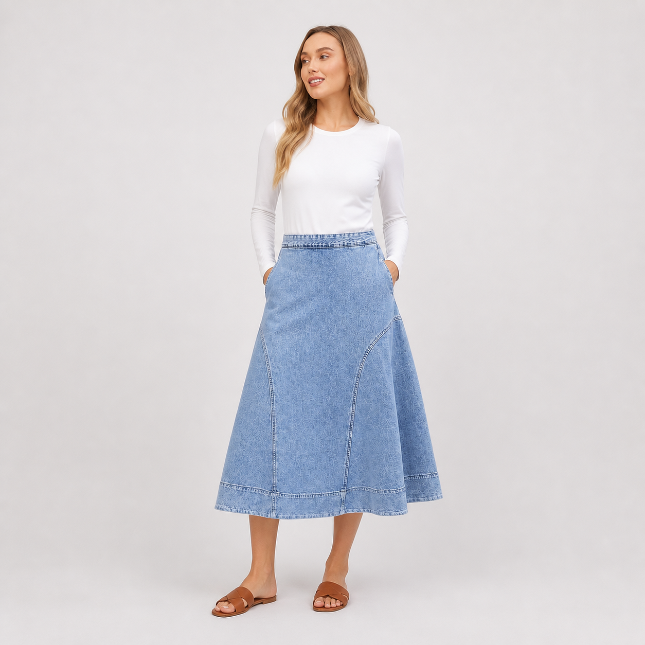 Jupe midi en denim à volants – vue 2
