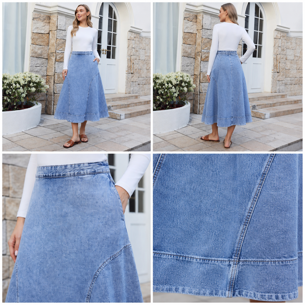 Jupe midi en denim à volants – vue 4