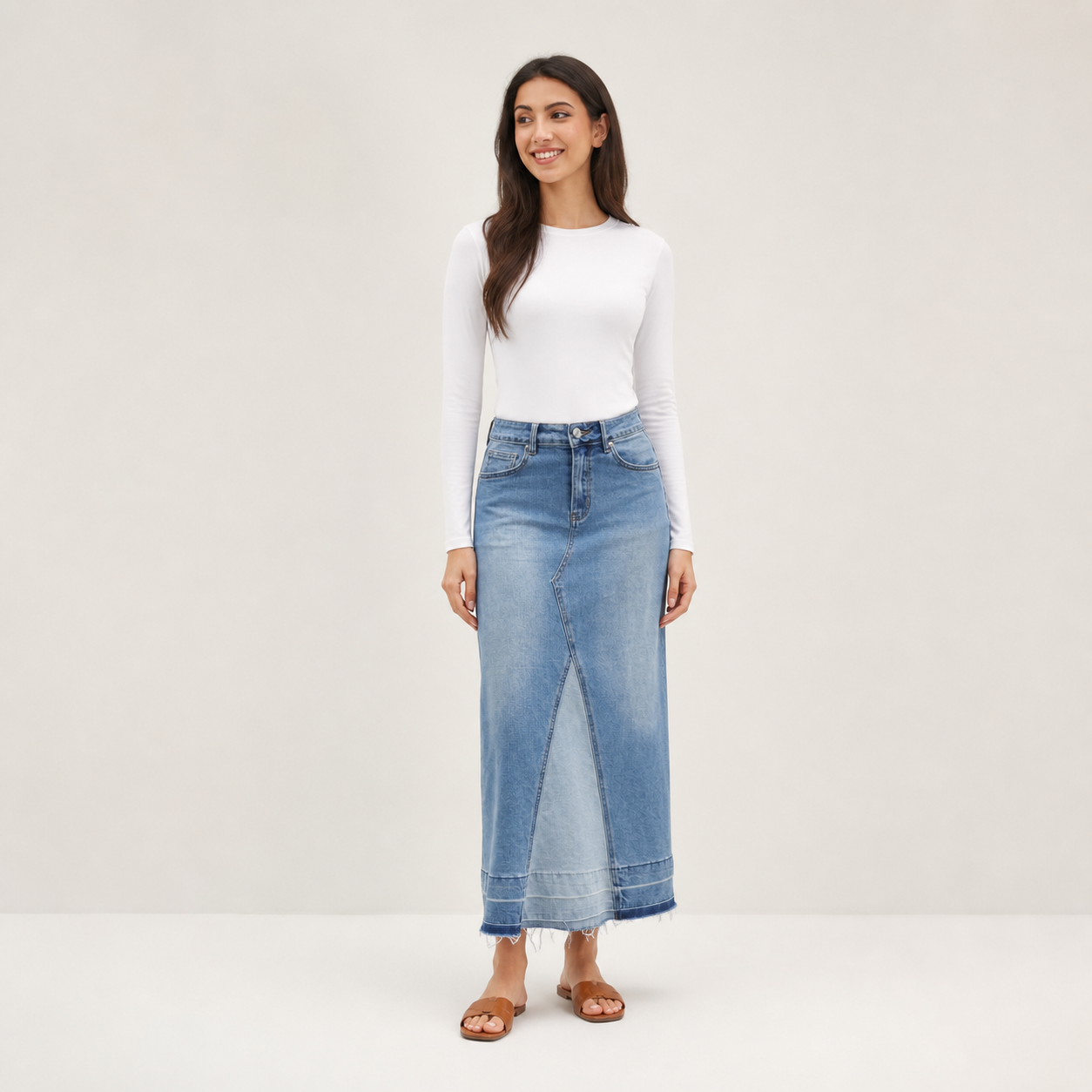 Jupe longue en denim à empiècement diagonal – vue 2