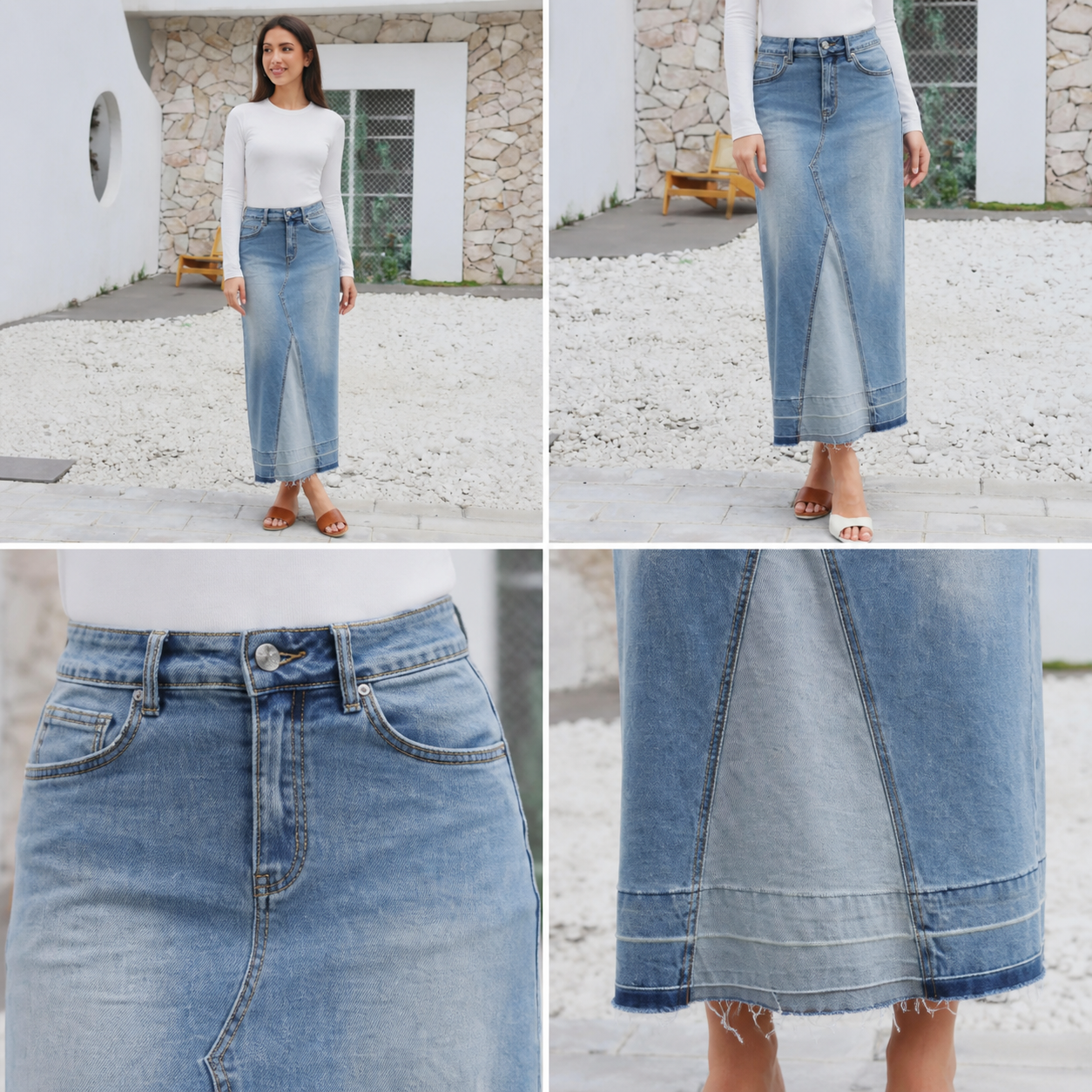 Jupe longue en denim à empiècement diagonal – vue 4