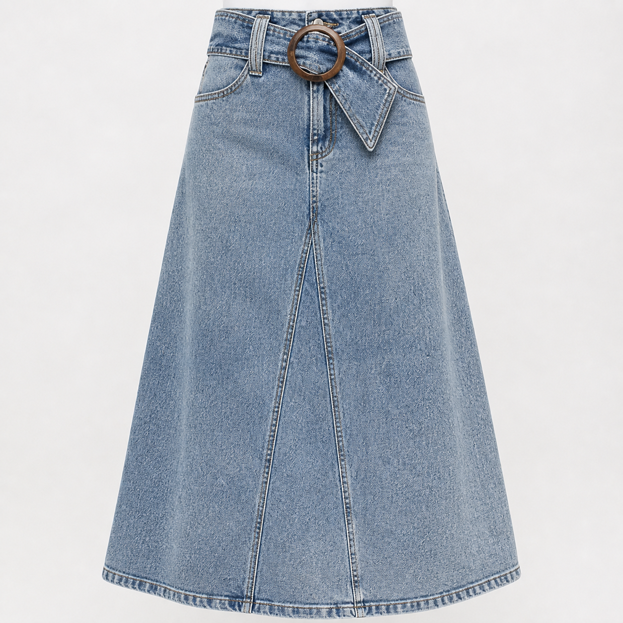Jupe longue denim bleu à boucle Tsniout – 04 zoom produit