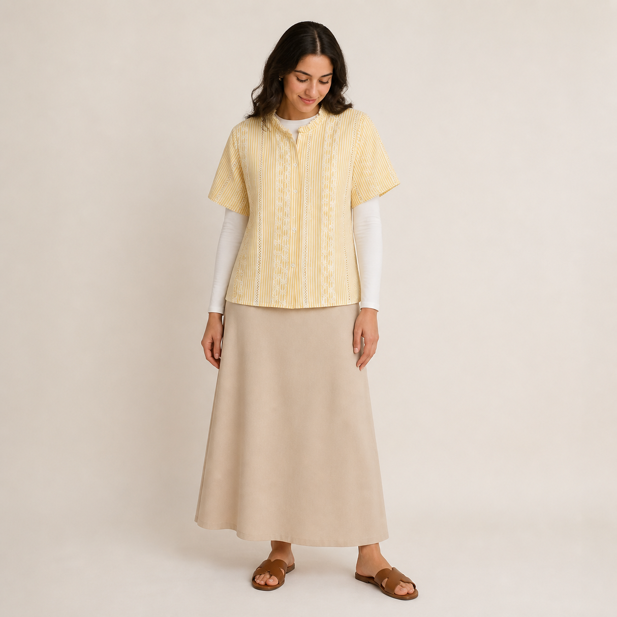 Chemise jaune à rayures et broderies – vue 2