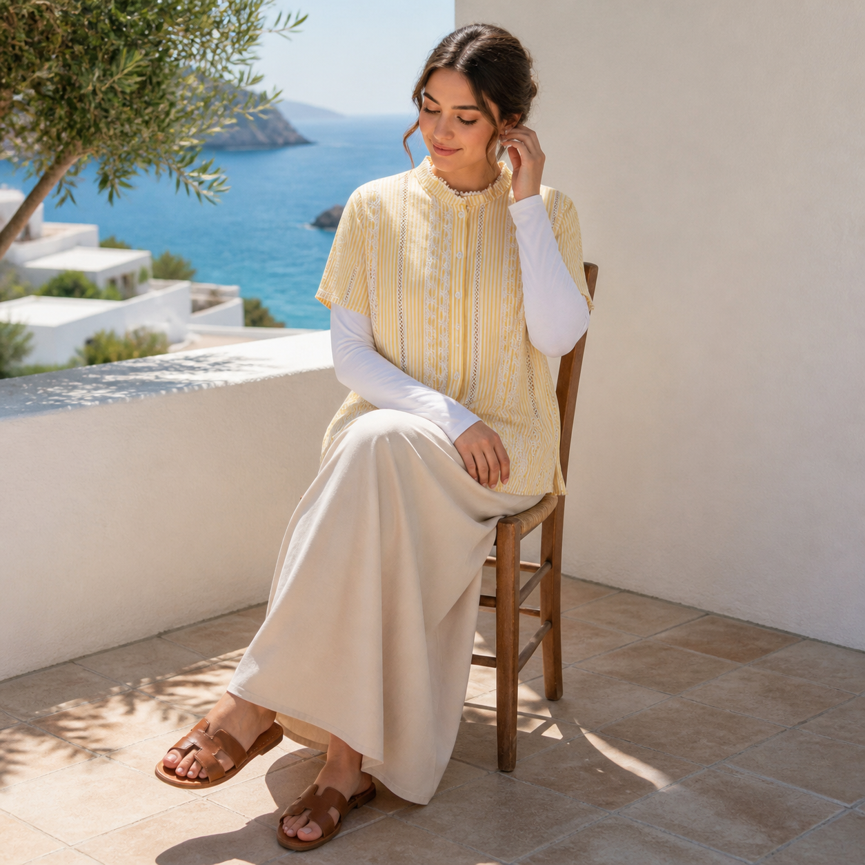 Chemise jaune à rayures et broderies – vue 5