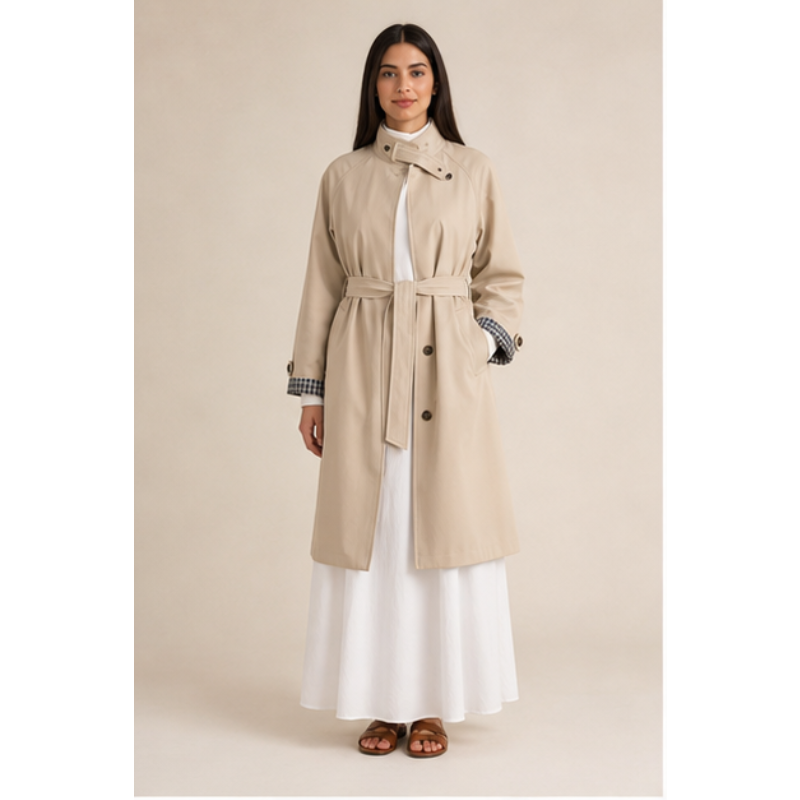 Trench mi-long beige ceinturé Tsniout – vue 1