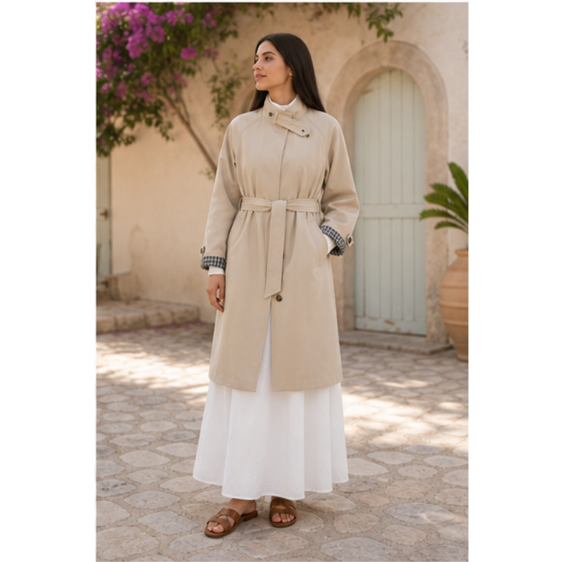Trench mi-long beige ceinturé Tsniout – vue 3