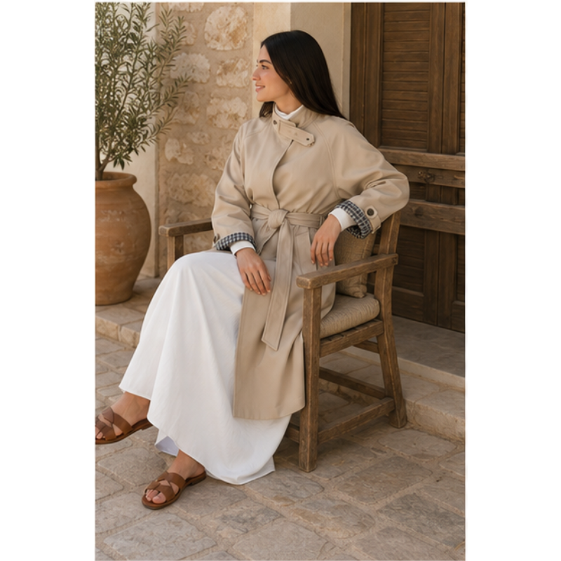 Trench mi-long beige ceinturé Tsniout – vue 5