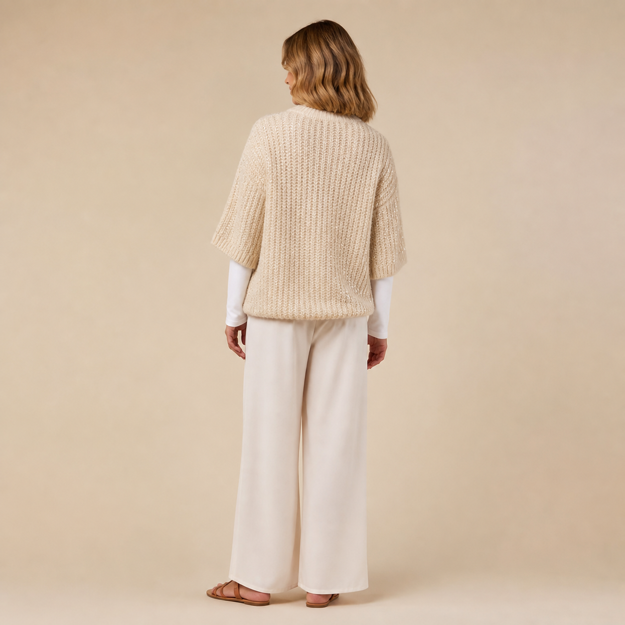 Pull beige en maille pailletée Tsniout – 02 dos studio