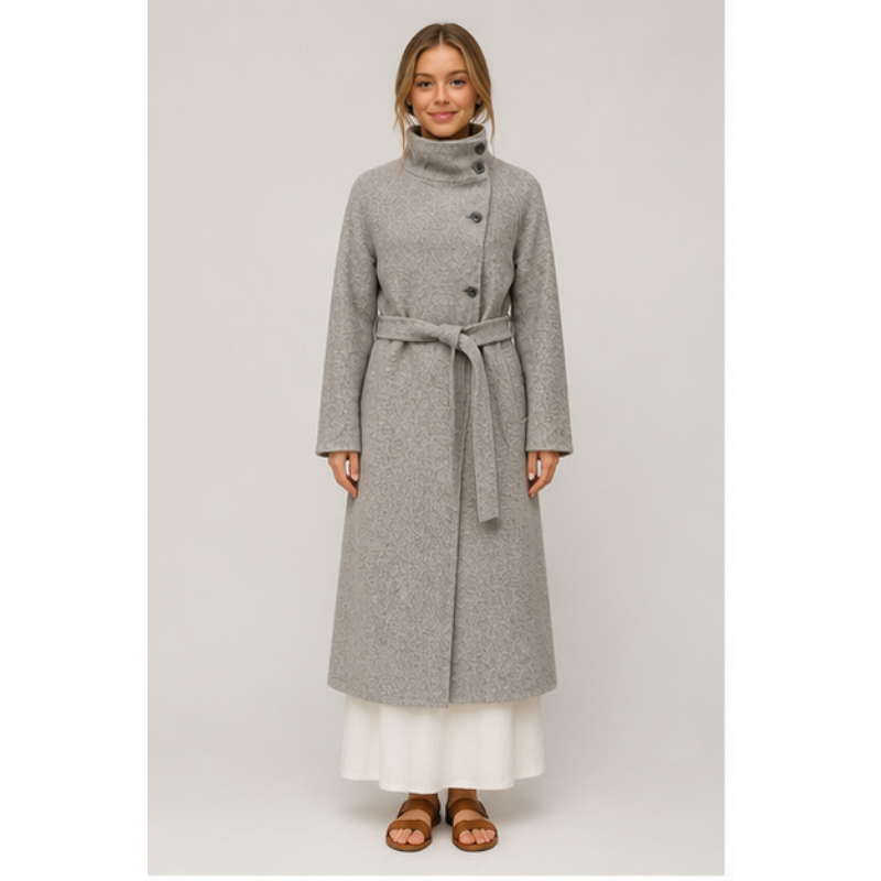 Manteau long gris ceinturé Tsniout – 01 face studio