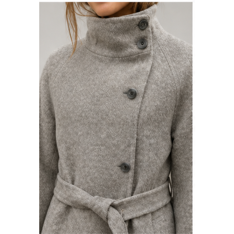 Manteau long gris ceinturé Tsniout – 04 zoom produit