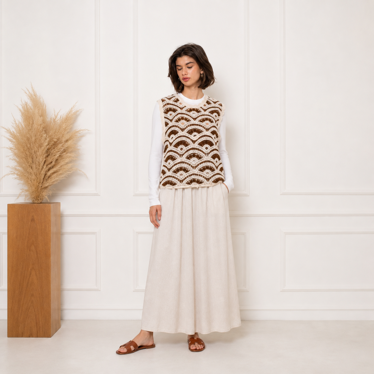Top chocolat en crochet festonné – vue 2