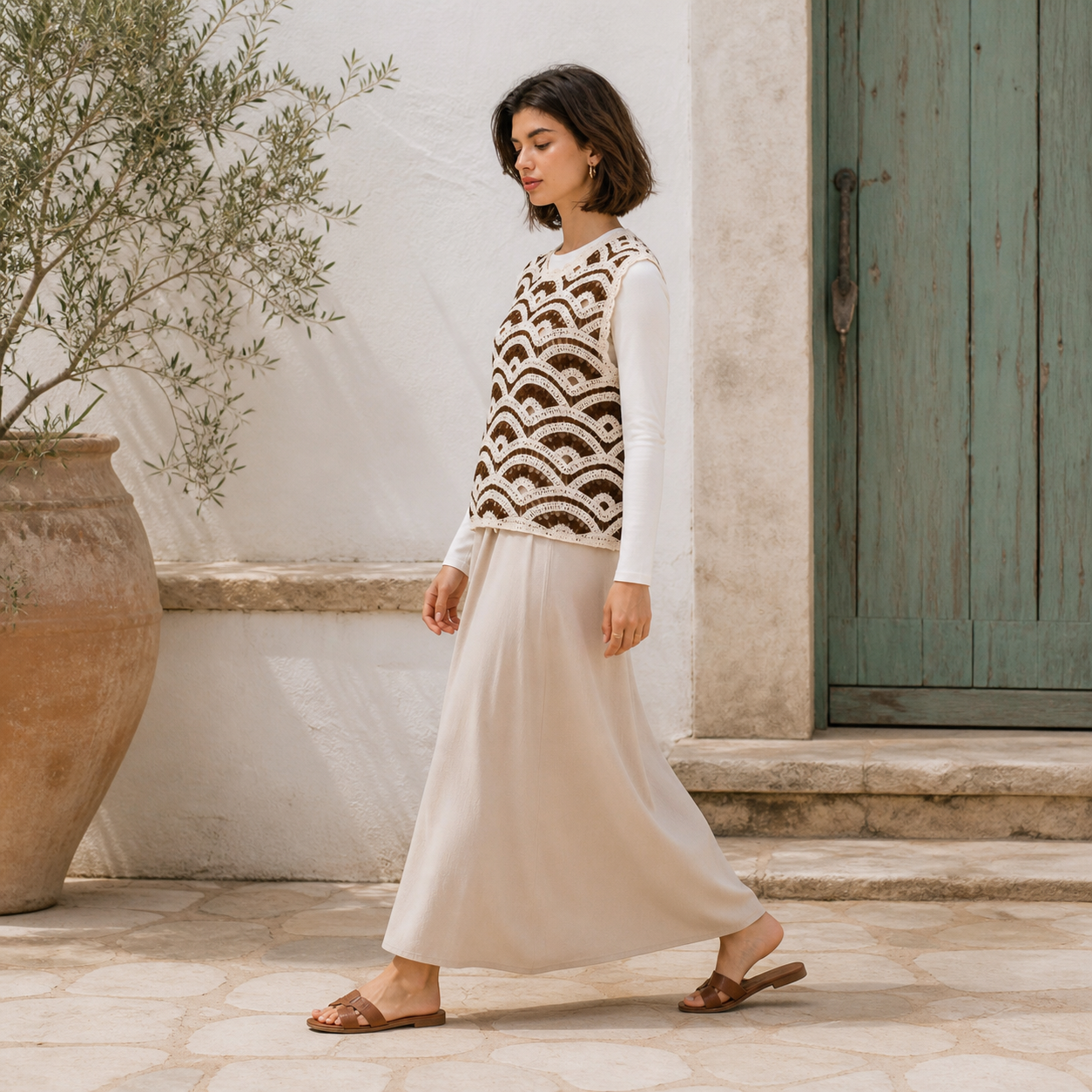 Top chocolat en crochet festonné – vue 3