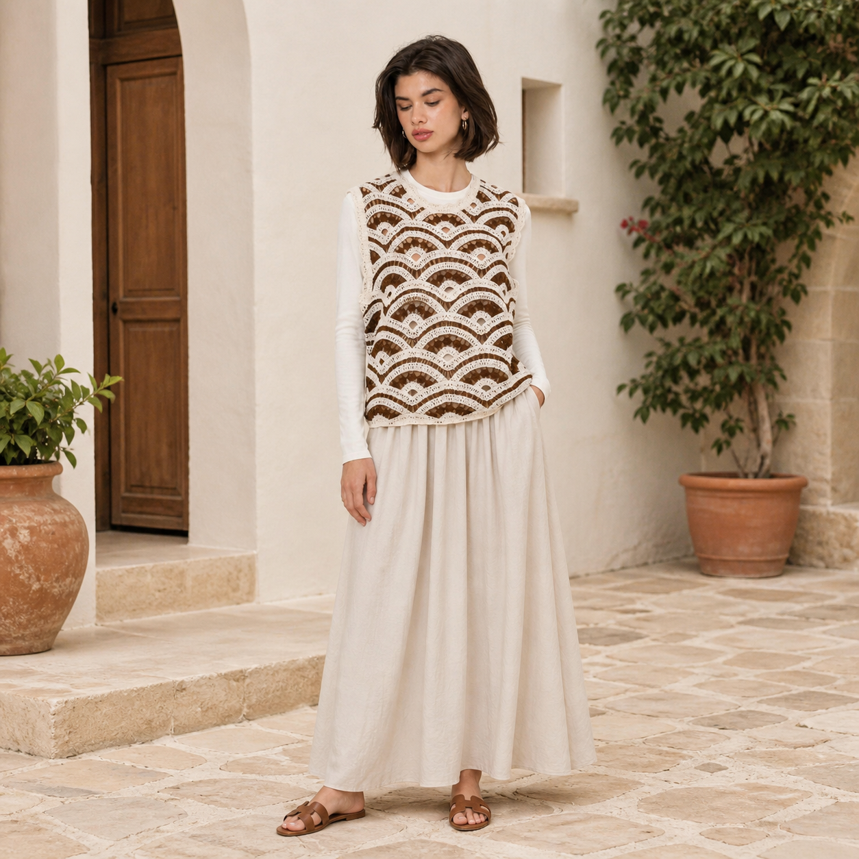 Top chocolat en crochet festonné – vue 6