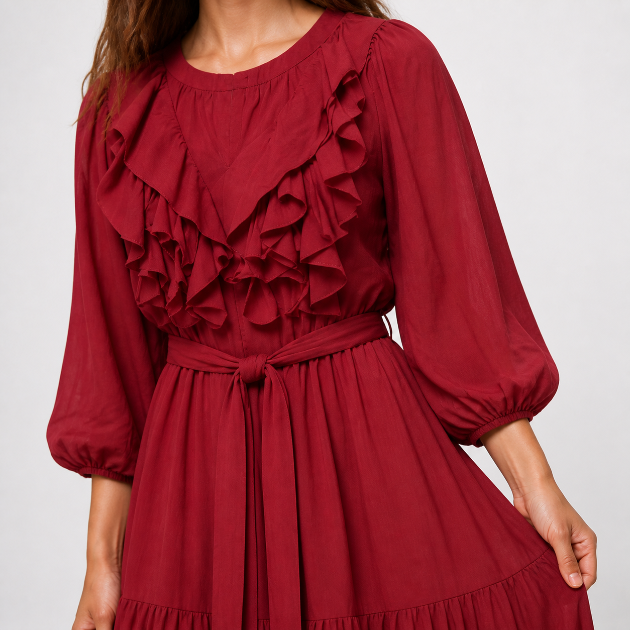 Robe longue bordeaux à volants Tsniout – 04 zoom produit