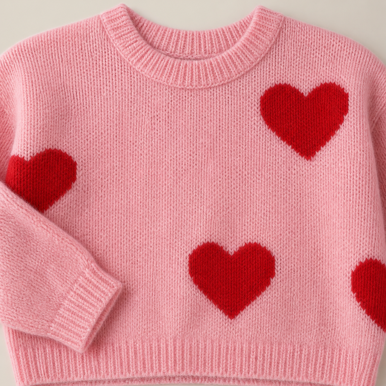 Pull rose à cœurs rouges – vue 4