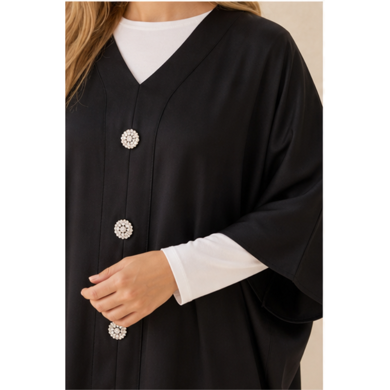Tunique noire satinée à boutons bijoux Tsniout – vue 4