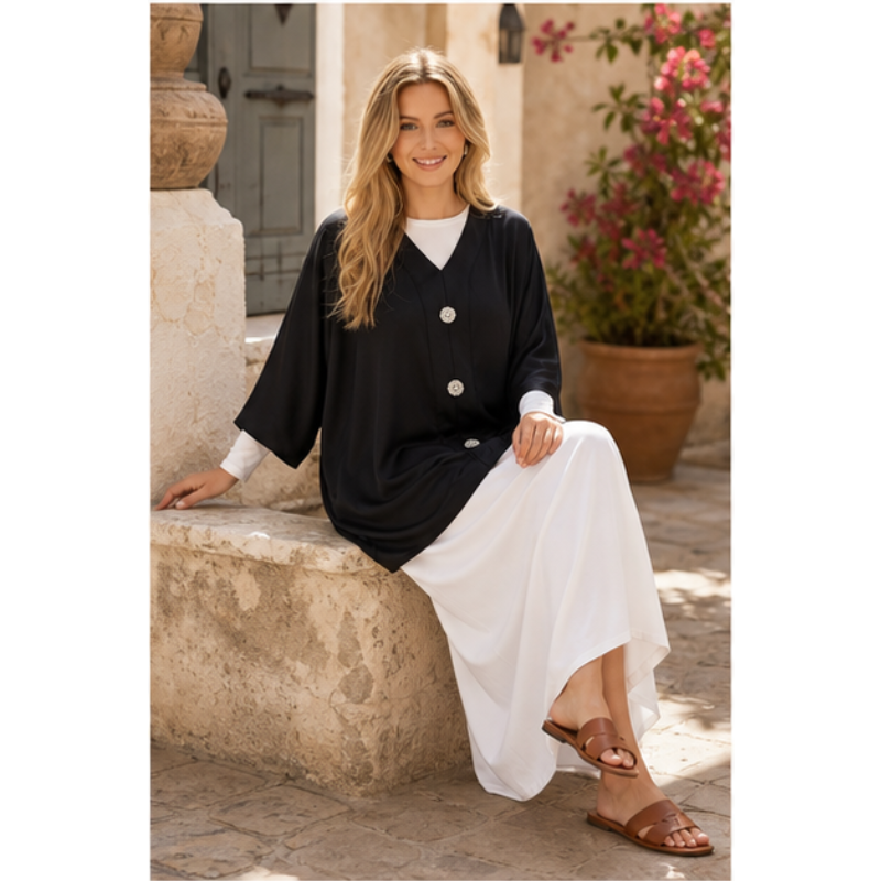 Tunique noire satinée à boutons bijoux Tsniout – vue 5