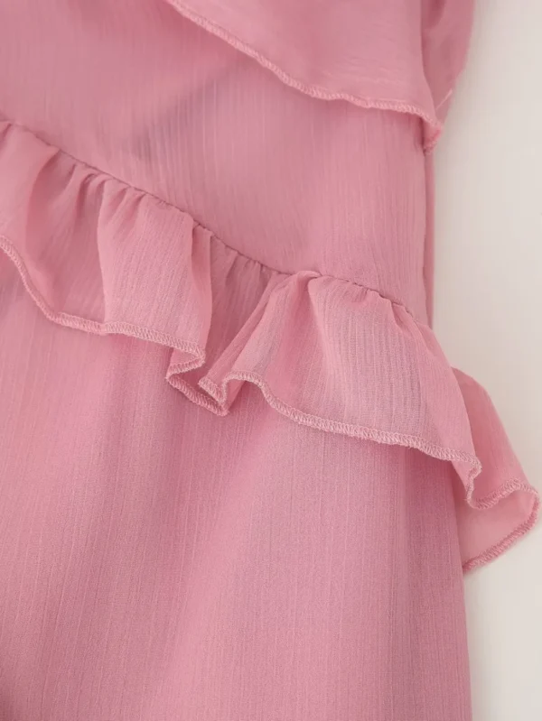 Robe longue en mousseline de soie rose Tsniout – Image 4