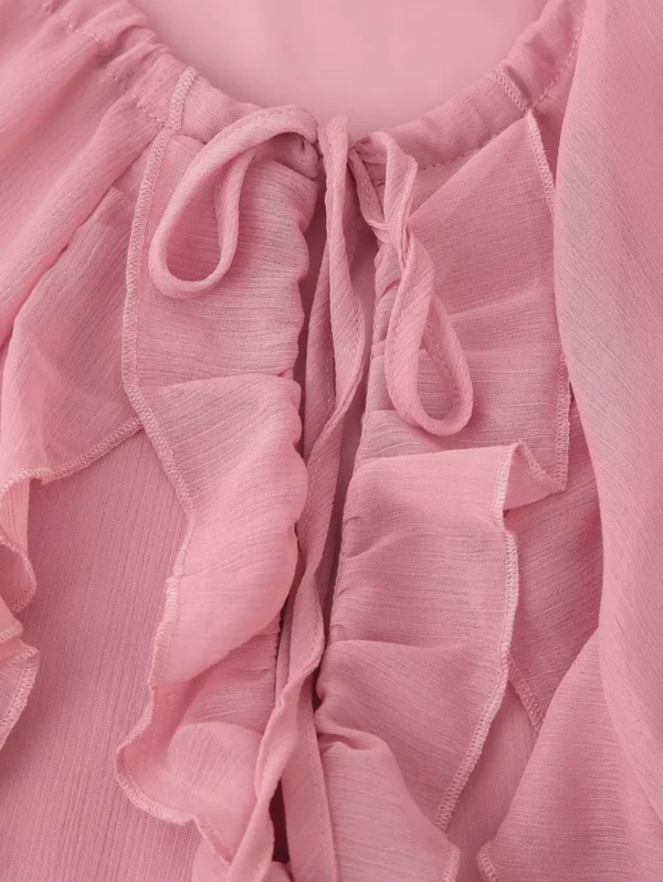 Robe longue en mousseline de soie rose Tsniout – Image 2