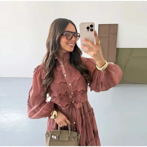 Robe longue trapèze brodée en Patchwork Tsniout