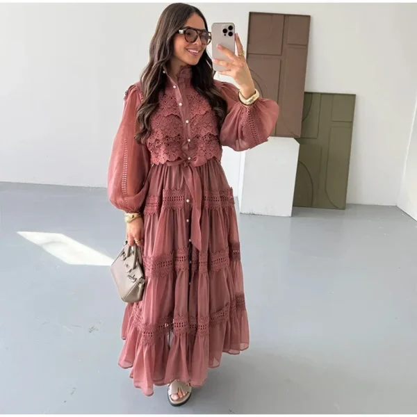 Robe longue trapèze brodée en Patchwork Tsniout – Image 6
