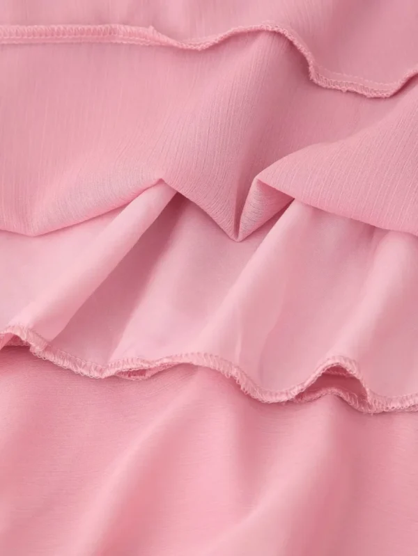 Robe longue en mousseline de soie rose Tsniout – Image 5