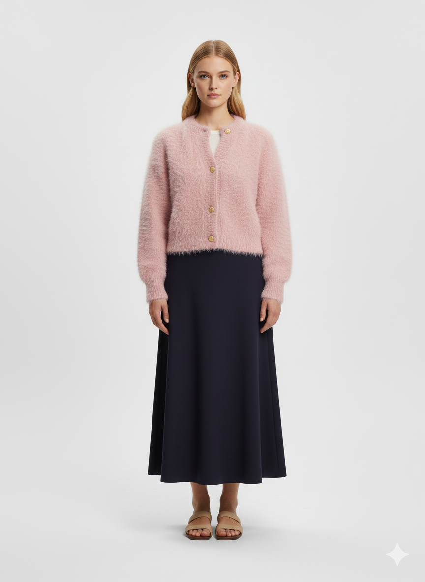 Cardigan duveteux rose poudré