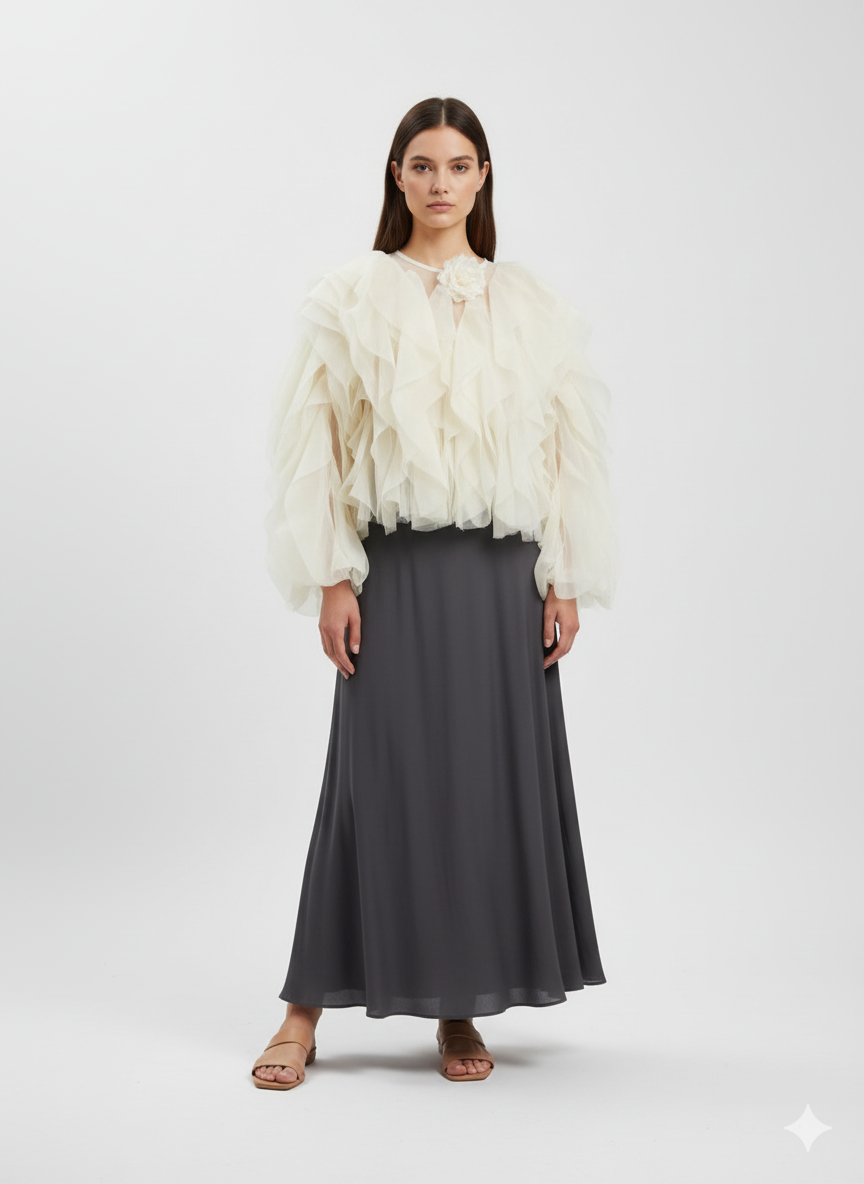 Top blanc chic manches bouffantes